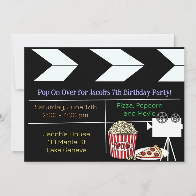 Movie Night Birthday Party Invitation (Front)