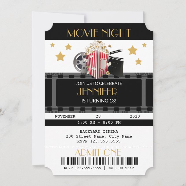 Movie Night Birthday Party Invitation (Front)