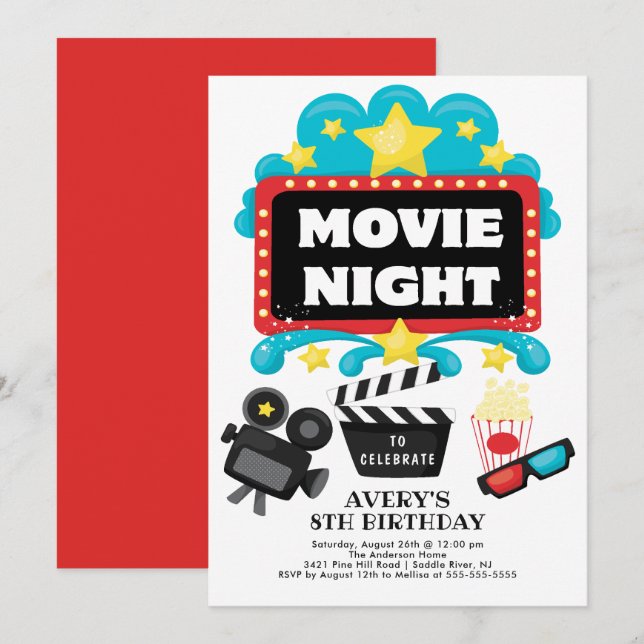 Movie Night Birthday Party Invitation (Front/Back)
