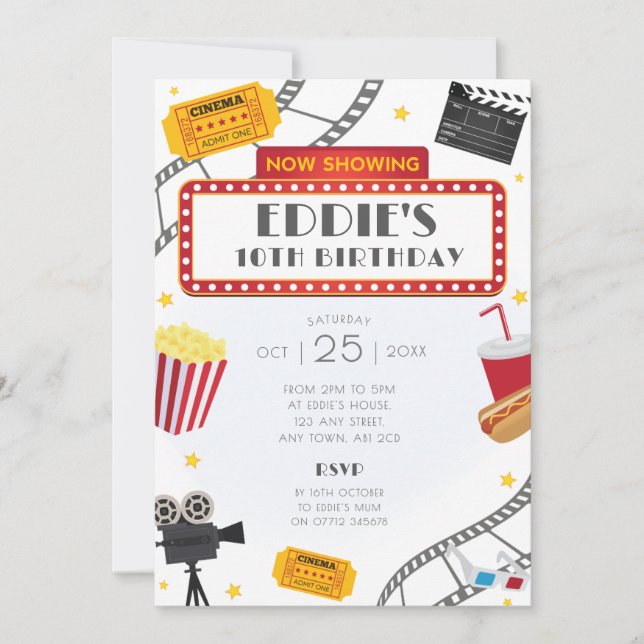 Movie Night Birthday Party Invitation Cinema (Front)