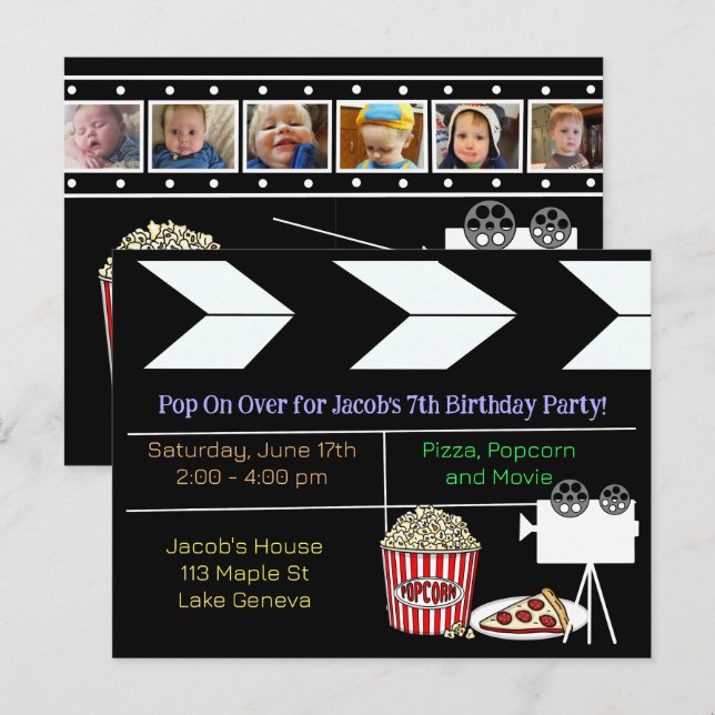 Movie Night Birthday Party Invitation Postcard (Front/Back)