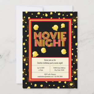 Movie Night Birthday Party - Marquee Popcorn Invitation