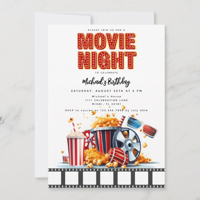 Movie Night Birthday Party Movie Party Invitation (Front)