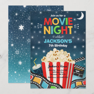 Movie Night Birthday Party Movie Sleepover Popcorn Invitation