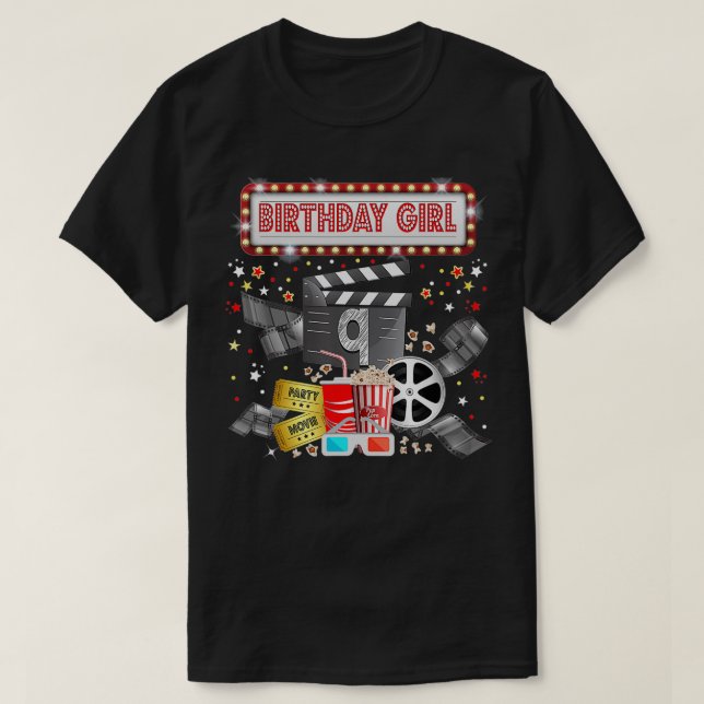 Movie Night Birthday Party Pajama Slumber Popcorn  T-Shirt (Design Front)