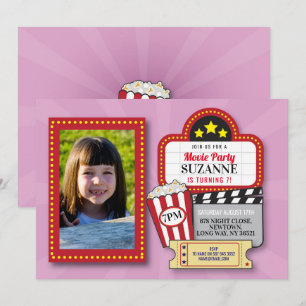 Movie Night Birthday Party Pink Film Cinema Photo Invitation