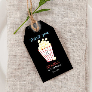 Movie Night Birthday Party Thank you Popcorn Gift Tags