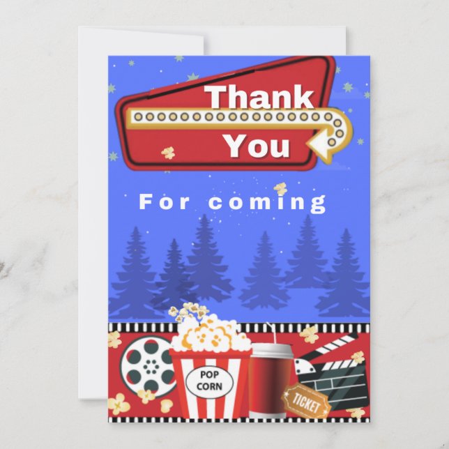 Movie Night Birthday Thank You Card (Front)