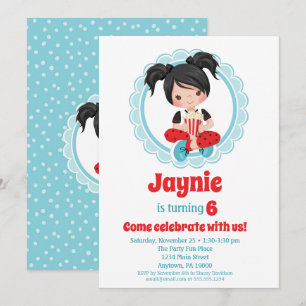 Movie Night Black Hair Girls Birthday Invitation
