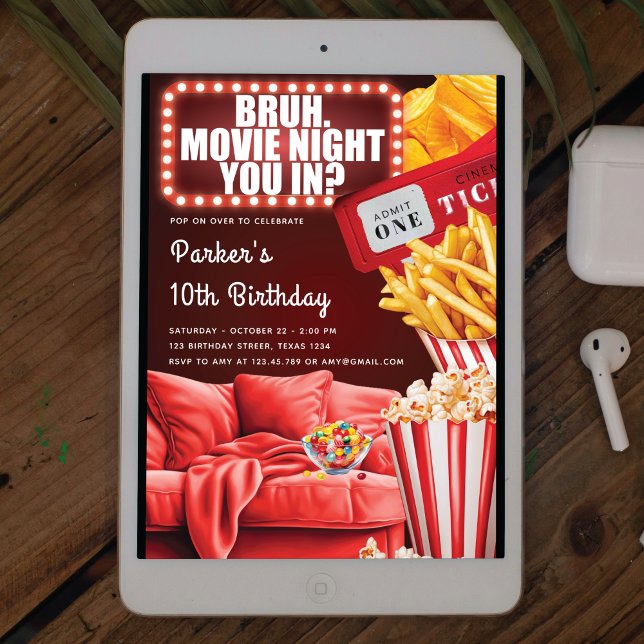 Movie Night Boy Teenage Birthday Invitation (Creator Uploaded)