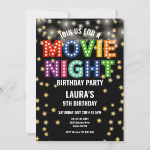Movie Night Bright Lights Birthday Party Invitation