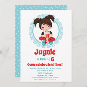 Movie Night Brown Hair Girls Birthday Invitation