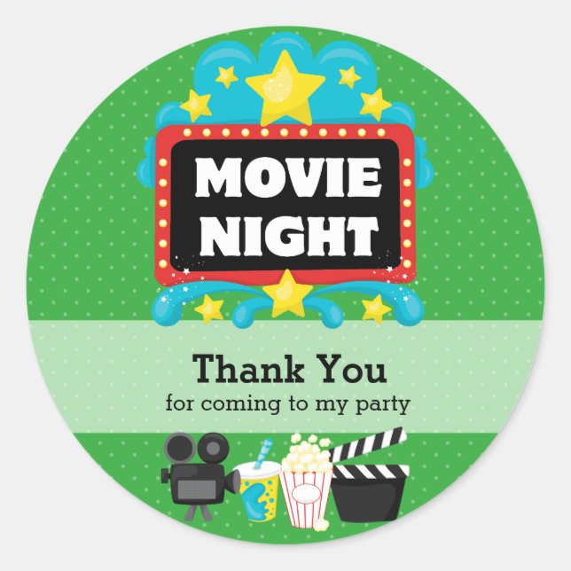 Movie Night * choose background colour Classic Round Sticker (Front)