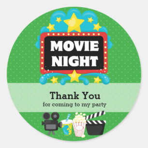 Movie Night * choose background colour Classic Round Sticker