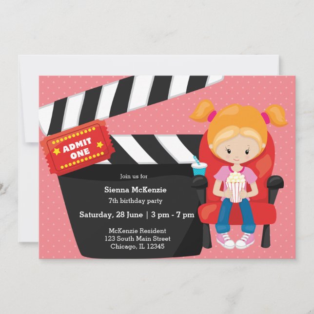 Movie night * choose background colour invitation (Front)
