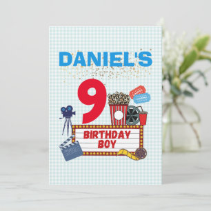 Movie Night Cinema Birthday Boy Theme Party Invitation
