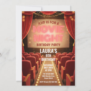 Movie Night Cinema Birthday Party Invitation