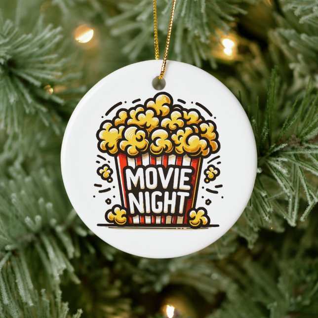 Movie Night Delight Playful Popcorn Ceramic Tree Decoration (Tree)