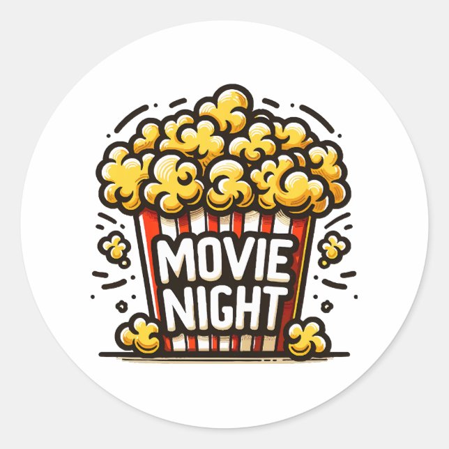 Movie Night Delight Playful Popcorn Classic Round Sticker (Front)