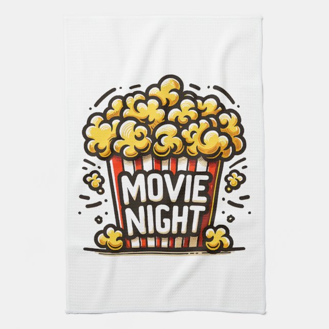 Movie Night Delight Playful Popcorn Tea Towel (Vertical)