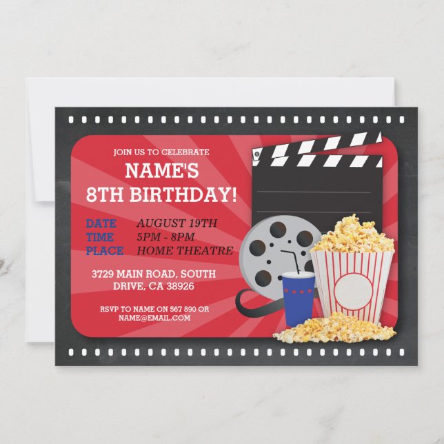 Movie Night Film Cinema Birthday Party Invitation (Front)