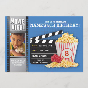 Movie Night Film Cinema Birthday Party Photo Invitation