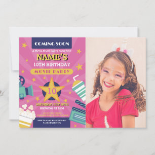 Movie Night Film Cinema Birthday Party Photo Pink Invitation