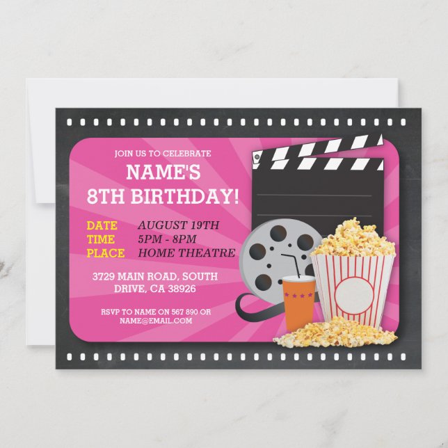 Movie Night Film Cinema Birthday Party View Invite (Front)