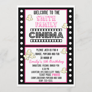 Movie Night Film Strip Popcorn Birthday Invitation