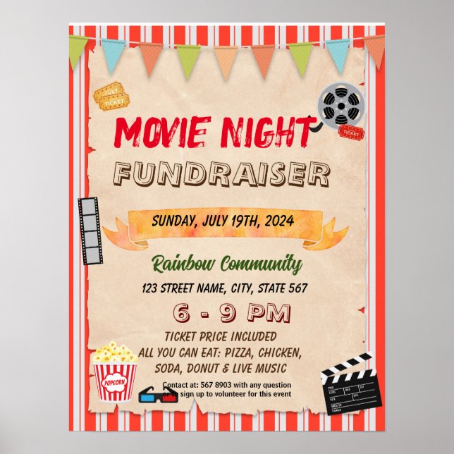 Movie night fundraiser teacher school flyer poster (Front)