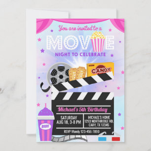 Movie night girl birthday invitation. invitation