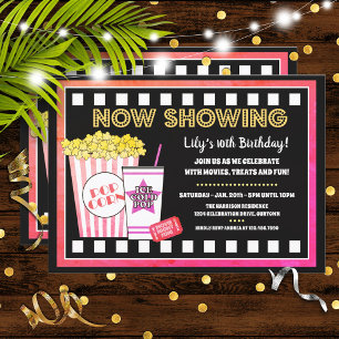Movie Night Girl's Birthday Party  Invitation