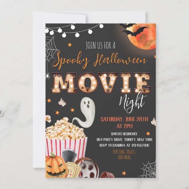 Movie Night Halloween Party Invitation (Front)