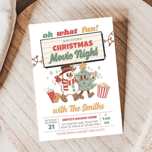 Movie Night Holiday Christmas Party Invitation (Holiday Movie Night Christmas Party Invitation)