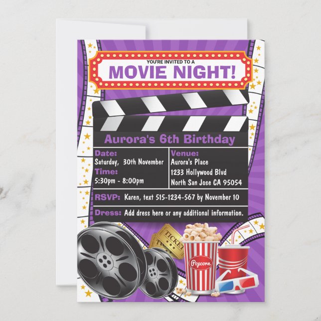 Movie Night Hollywood Clapper Birthday Invitation (Front)