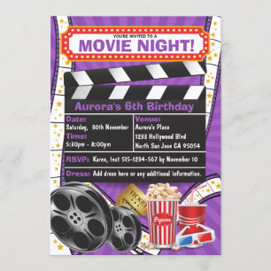 Movie Night Hollywood Clapper Birthday Invitation