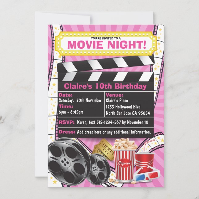 Movie Night Hollywood Clapper Birthday Invitation (Front)