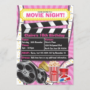 Movie Night Hollywood Clapper Birthday Invitation