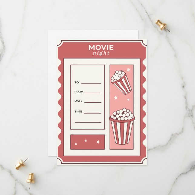 Movie Night Invitation Template with Popcorn  (Front/Back In Situ)