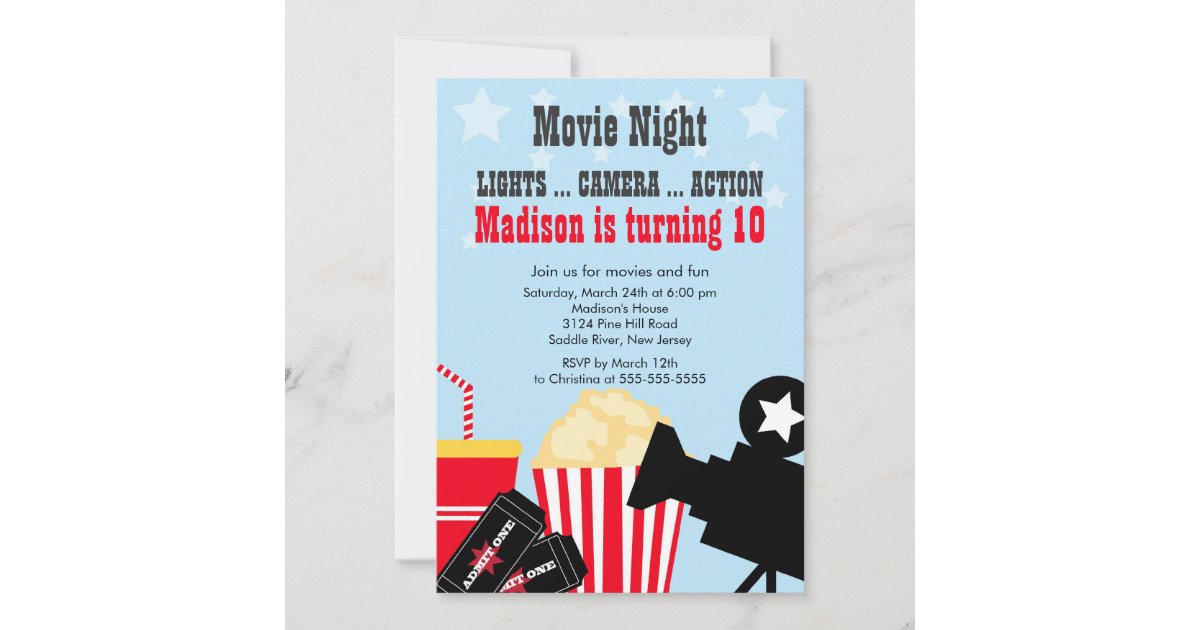Movie Night Kids Birthday Party Invitation | Zazzle