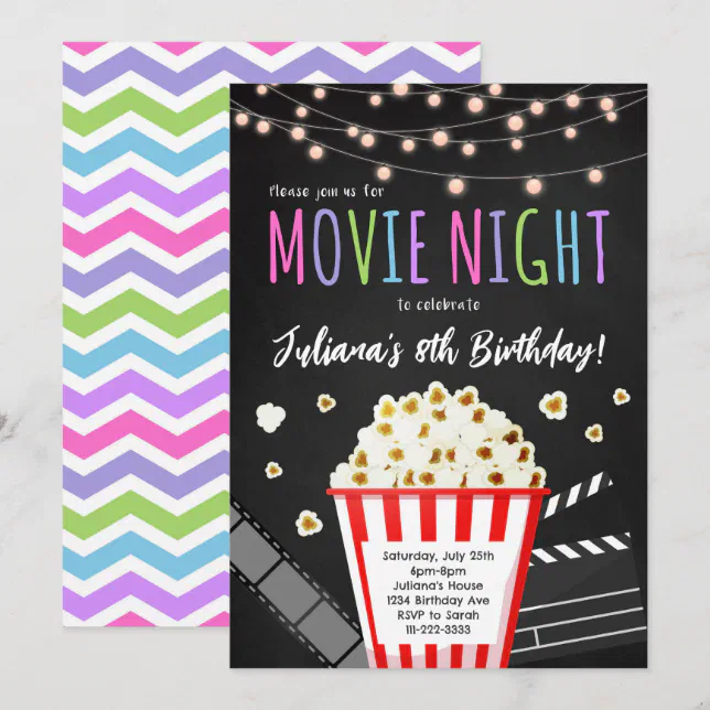 Movie Night Kids Birthday Party Invitation | Zazzle