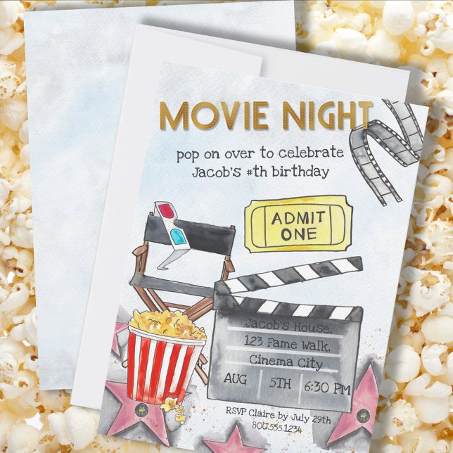 Movie Night Kids Birthday Party Invitation (Creator Uploaded)