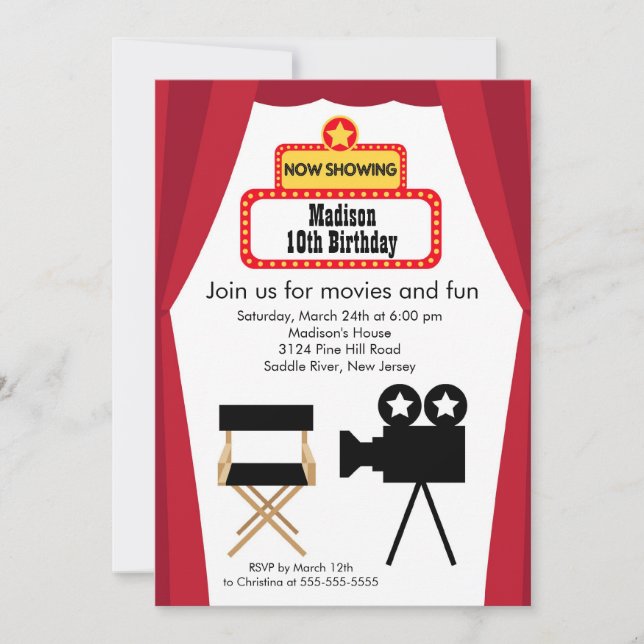 Movie Night Kids Birthday Party Invitation (Front)
