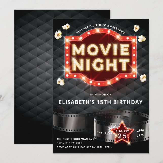 Movie Night Luxury Backyard Invitation (Front/Back)
