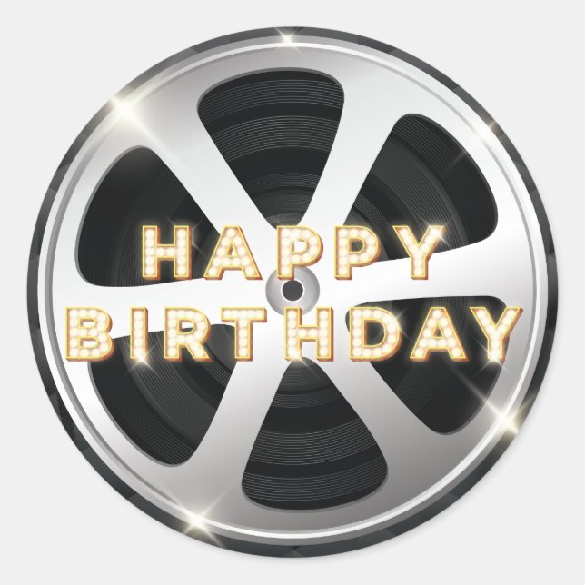 Movie Night Luxury Happy Birthday Classic Round Sticker (Front)