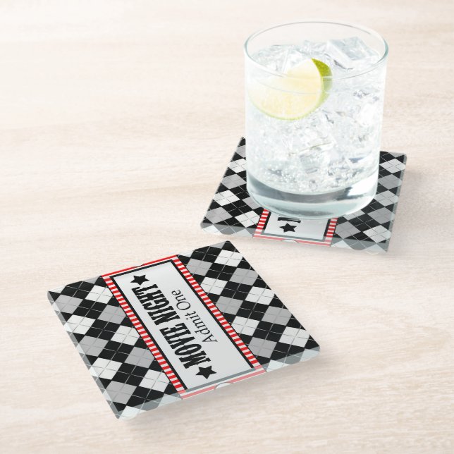 *Movie Night* Movie Ticket Glass Coaster (Angled)