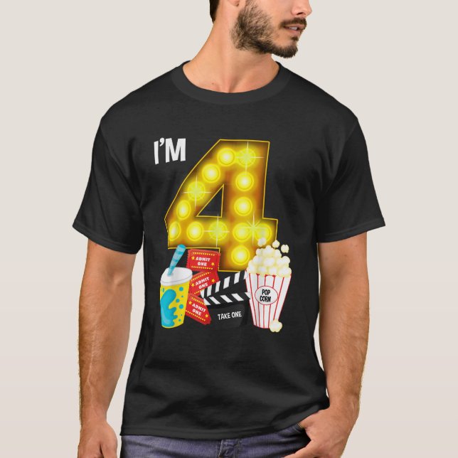 Movie Night Party 4th Birthday Movie Theme Kids Bi T-Shirt (Front)