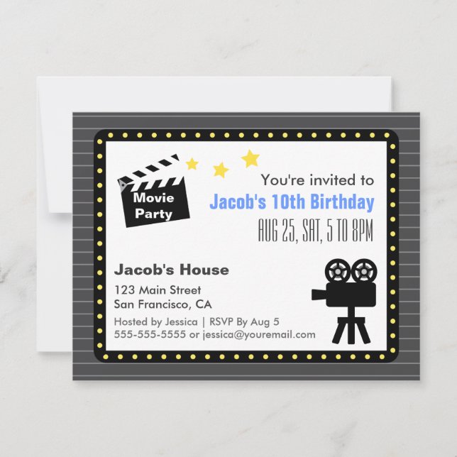 Movie Night Party, Birthday Party Invitation (Front)