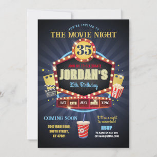 Movie Night Party Birthday Popcorn Film  Invitation