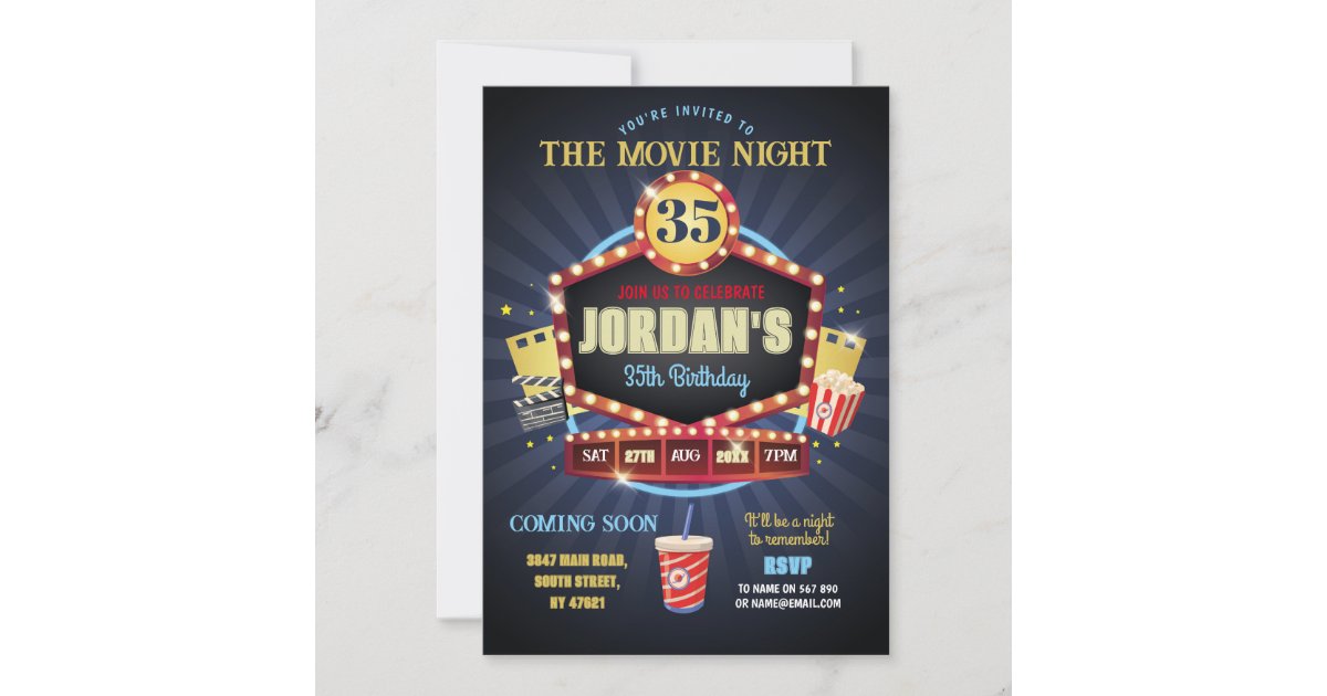Movie Night Party Birthday Popcorn Film Invitation | Zazzle